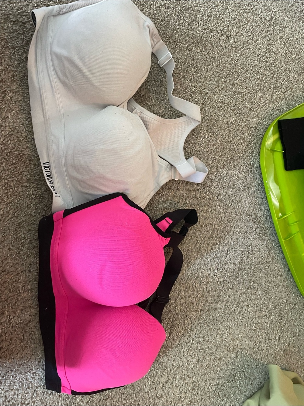 Pair of Padded Sports Bras in White and Hot Pink